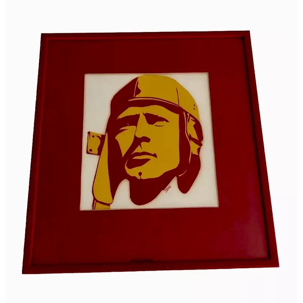 VNT Original Art-Aviator Charles Lindbergh Framed & Signed Pop 70’s Block Print